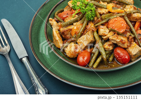 Asparagus with Meat on a Plate 135151111
