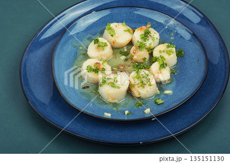 Mixed Seafood Salad on Plate 135151130