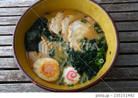 Steaming Hot Bowl of Traditional Japanese Ramen 135151492