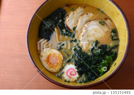 Steaming Hot Bowl of Traditional Japanese Ramen 135151493