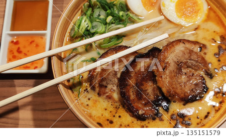 Steaming Hot Bowl of Traditional Japanese Ramen Steaming Hot Bowl of Traditional Japanese Ramen 135151579