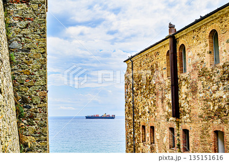 Views of the sea from Priamar Fortress, a military fortress located on the coastal hill of Savona, Italy. 135151616