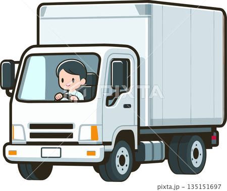 白いトラックと運転手のイラスト 135151697