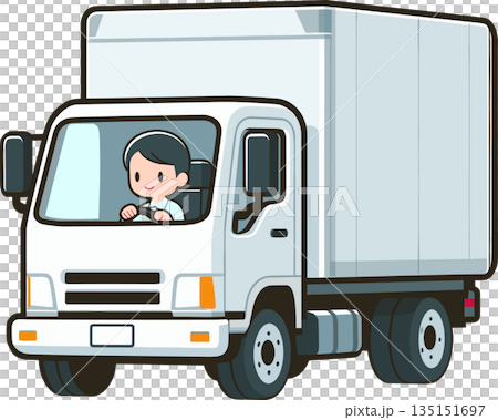 Illustration of a white truck and driver 135151697