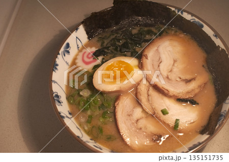 Steaming Hot Bowl of Traditional Japanese Ramen 135151735