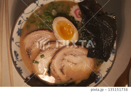 Steaming Hot Bowl of Traditional Japanese Ramen 135151738