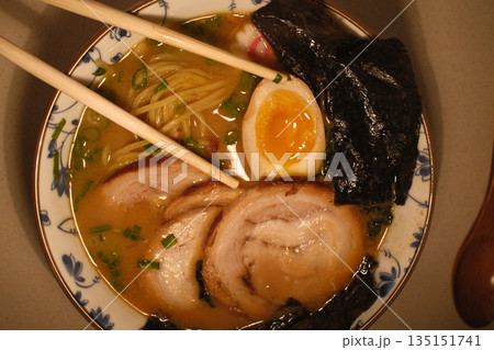 Steaming Hot Bowl of Traditional Japanese Ramen Steaming Hot Bowl of Traditional Japanese Ramen 135151741