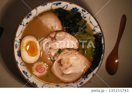 Steaming Hot Bowl of Traditional Japanese Ramen 135151743