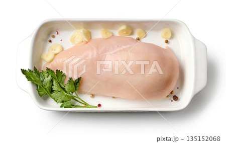 fresh chicken breast meat in cooking bowl fresh chicken breast meat in cooking bowl 135152068