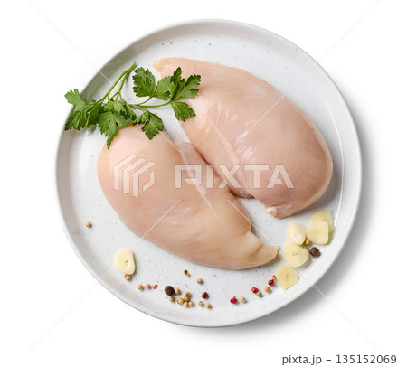 fresh raw chicken breast meat on plate 135152069