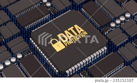 Advanced Data Protection Technology on Secure Computer Chip 3d render. 135152107