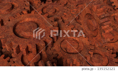 Rusty Industrial Gears Concept Showing Mechanical Systems and Aging Machinery 3d render. Rusty Industrial Gears Concept Showing Mechanical Systems and Aging Machinery 3d render. 135152121