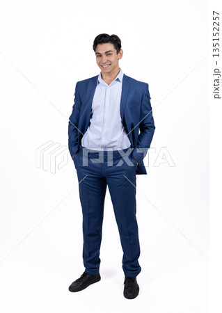Confident businessman in a blue suit standing straight. Confident businessman in a blue suit standing straight. 135152257