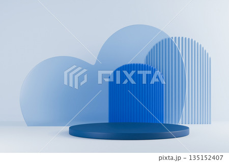 Blue heart shaped layered background with 3D podium. Blue heart shaped layered background with 3D podium. 135152407