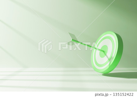Green target and arrow on minimalist 3D background. 135152422