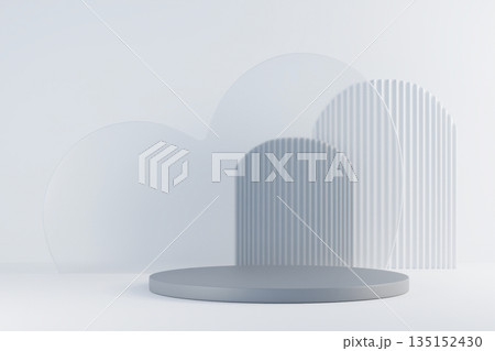 Grey minimalist podium with heart shadow background. 135152430
