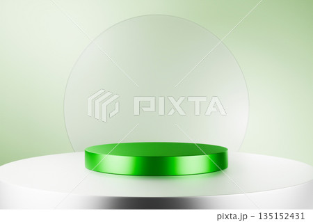 Green podium under glass dome with soft lighting. Green podium under glass dome with soft lighting. 135152431