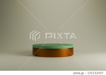 Green marble and gold podium on beige background. Green marble and gold podium on beige background. 135152437