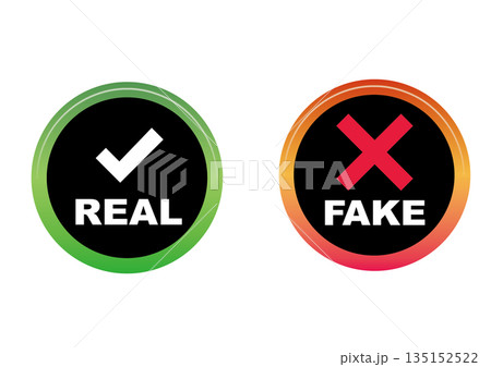 本物と偽物の比較アイコン フェイク対策と真偽判定｜チェックマーク,警告,REAL,FAKE 135152522