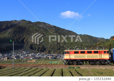 一面のお茶畑が広がる景色の中のんびりと走る大井川鉄道E32形機関車の急行列車_2026/1/3撮影 一面のお茶畑が広がる景色の中のんびりと走る大井川鉄道E32形機関車の急行列車_2026/1/3撮影 135152840