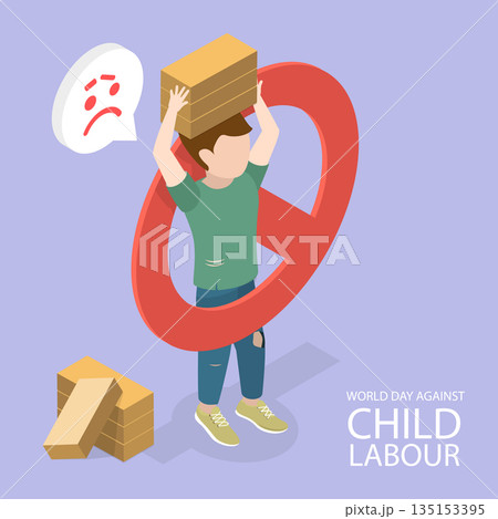 3D Isometric Flat Vector Illustration of Stop Child Labour Exploitation, Awareness Campaign 3D Isometric Flat Vector Illustration of Stop Child Labour Exploitation, Awareness Campaign 135153395