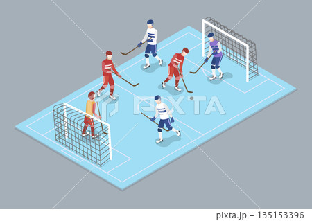 3D Isometric Flat Vector Illustration of Ice Hockey, Game Or Championship 135153396