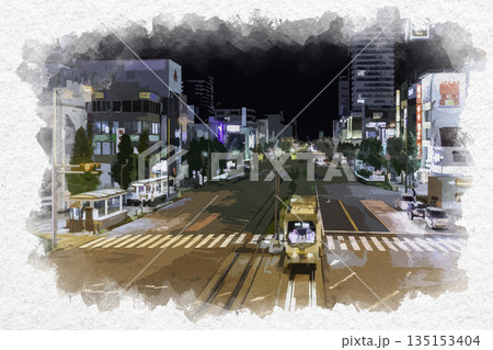 水彩画風　豊橋駅前　駅前大通り　愛知県豊橋市 135153404