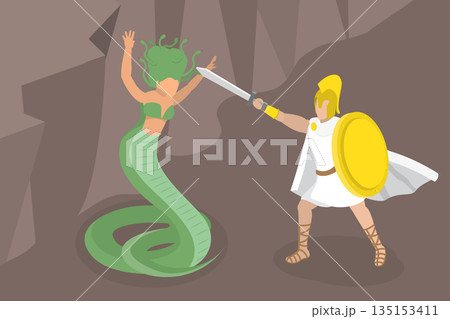 3D Isometric Flat Vector Illustration of Perseus And Medusa, Greek Mythology 3D Isometric Flat Vector Illustration of Perseus And Medusa, Greek Mythology 135153411