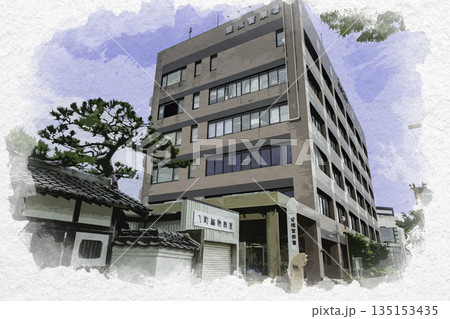 水彩画風 豊橋警察署 愛知県豊橋市 水彩画風 豊橋警察署 愛知県豊橋市 135153435