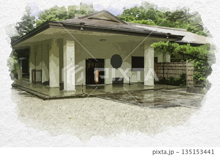 水彩画風　豊橋公園　豊橋市三の丸会館　愛知県豊橋市 135153441