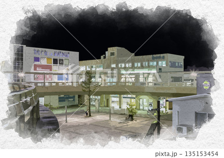 水彩画風　豊橋鉄道　新豊橋駅　愛知県豊橋市 135153454