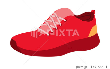 Bold running shoe flat. Bright trendy sport footwear for marathon, fitness, everyday walk, athleisure outfit. Technical  135153501