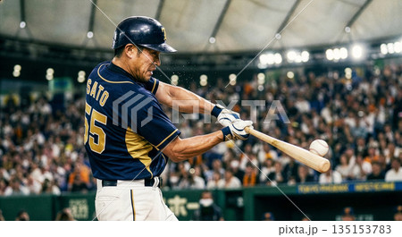 ドーム球場ホームランを打つ野球選手 ドーム球場ホームランを打つ野球選手 135153783