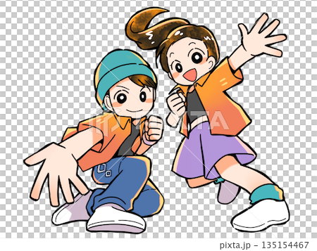 ダンスでポーズを決める男の子と女の子 135154467