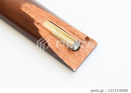 part of broken wood acoustic guitar isolated on white background part of broken wood acoustic guitar isolated on white background 135154699