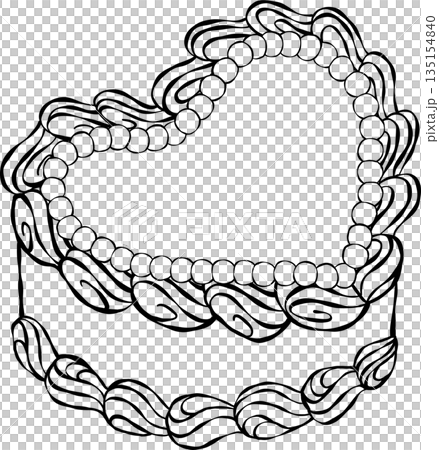 Vintage heart shape cake with pearls Outline, whimsical retro hand drawn doodle 135154840