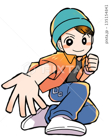 手を差し出すニット帽の男の子 135154841