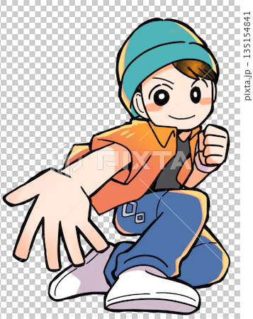 手を差し出すニット帽の男の子 135154841