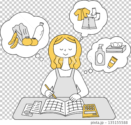 家計簿をつける女性単色 家計簿をつける女性単色 135155588