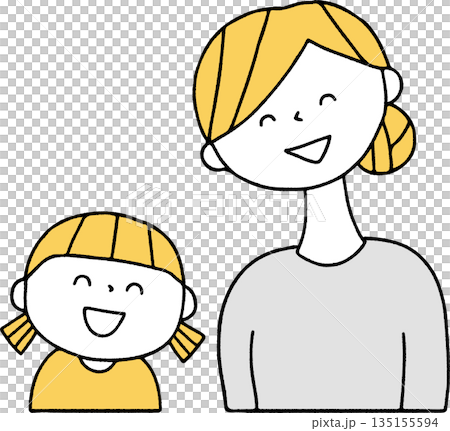 微笑的女孩和母親（單色） 135155594