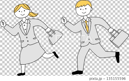 Men and women in suits walking energetically, monochrome 135155596