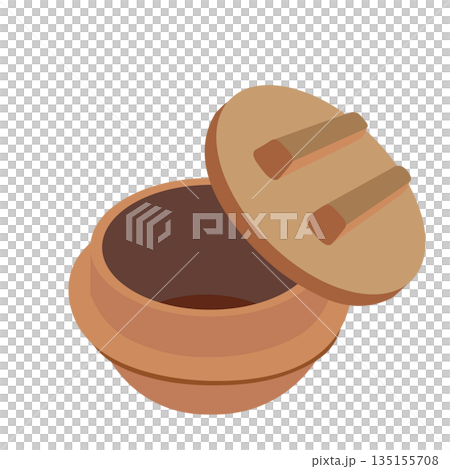 ふたを開けた、釜飯用陶器のベクターイラスト 135155708