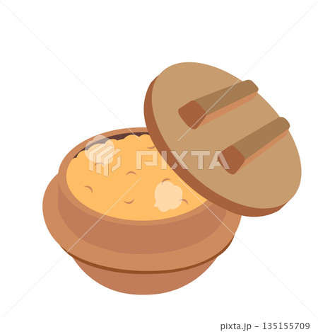 釜飯用陶器で炊いた味付けご飯のイラスト 135155709