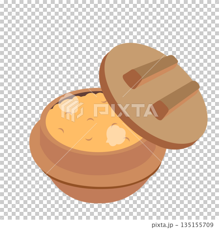 釜飯用陶器で炊いた味付けご飯のイラスト 135155709