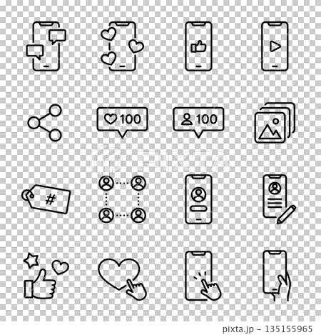 Simple icon set | SNS, social media, smartphone, influencer Simple icon set | SNS, social media, smartphone, influencer 135155965