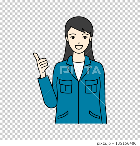 グッドポーズで笑顔を見せる作業服姿の女性 135156480