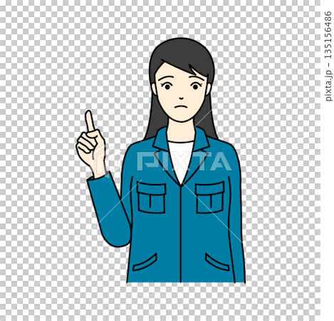 不安な表情で注意を促す作業服姿の女性 135156486