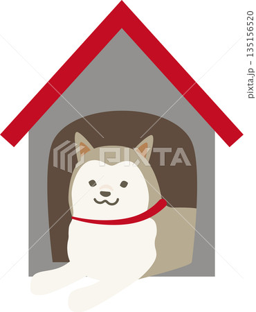 犬小屋に入っている柴犬のイラスト素材 135156520