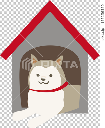 犬小屋に入っている柴犬のイラスト素材 135156520