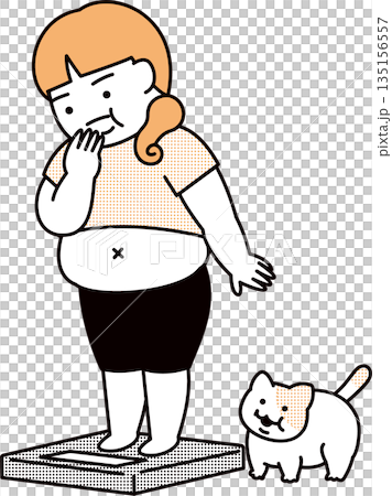 女人和貓在體重計上 女人和貓在體重計上 135156557